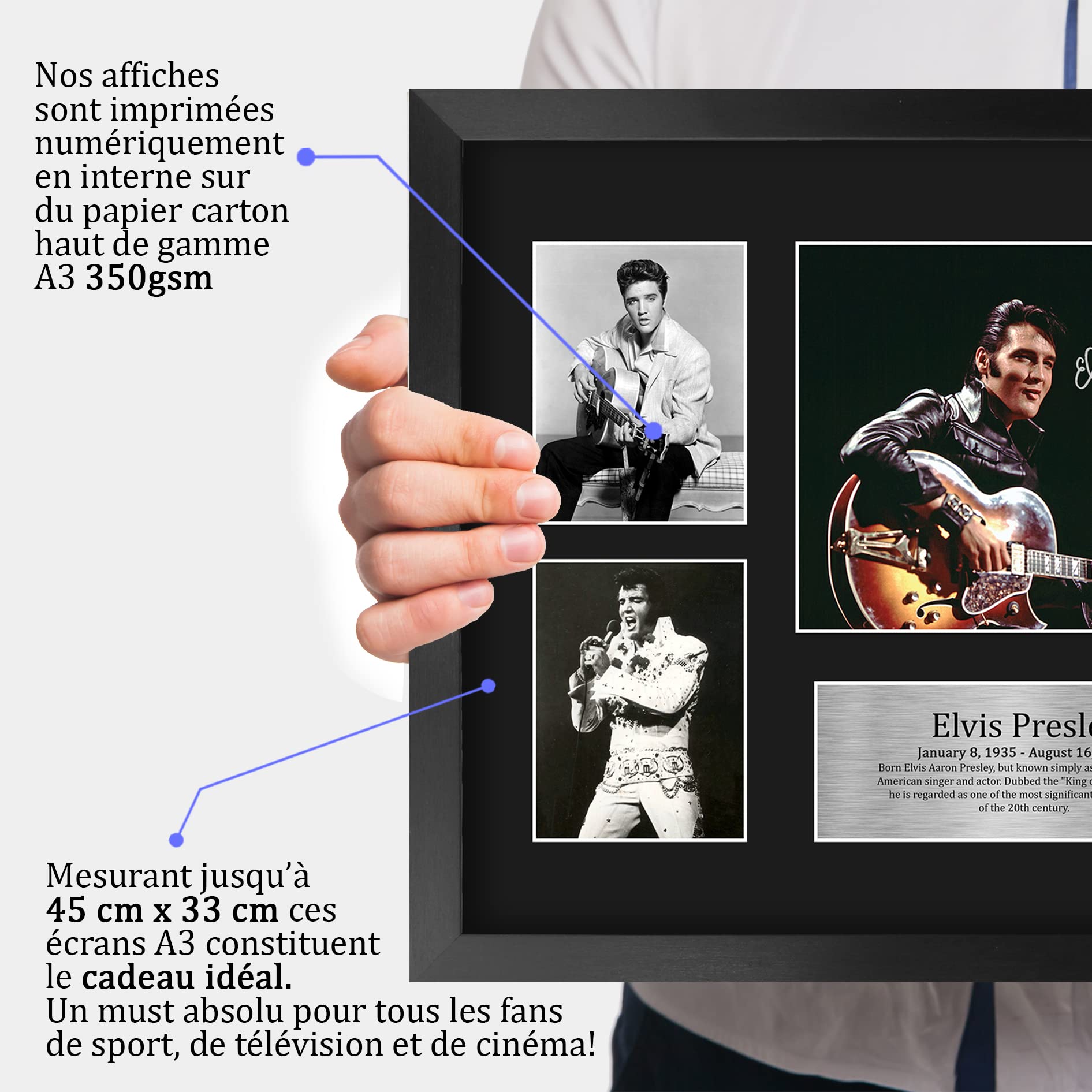 HWC Trading FR A3 Elvis Presley The King Cadeaux Imprimé Signé Autographe Photo pour les fans de musique - A3 Encadré