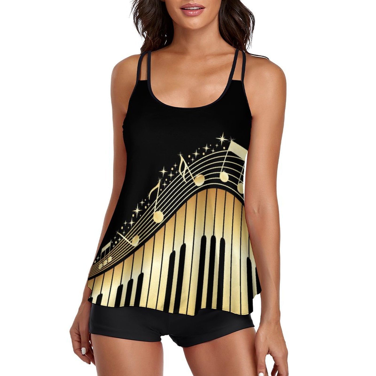 Tankini con notas musicales para mujer que busca bañador cómodo con pantalón corto 8