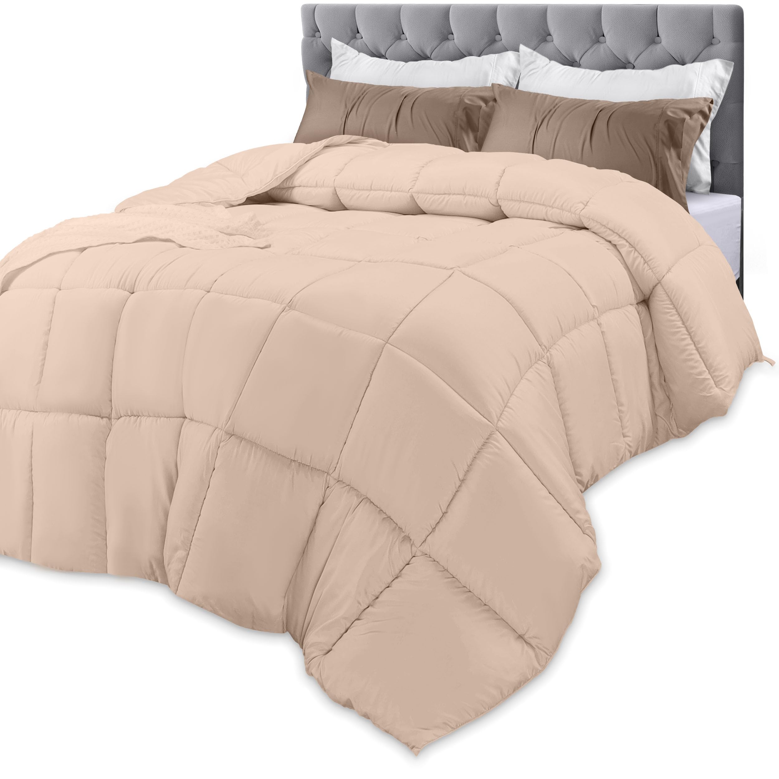 Utopia Bedding Comforters Queen Size, All Season Duvet Insert, Down Alternative Box Stitched Bed Comforter with Corner Tabs, Machine Washable (Beige)
