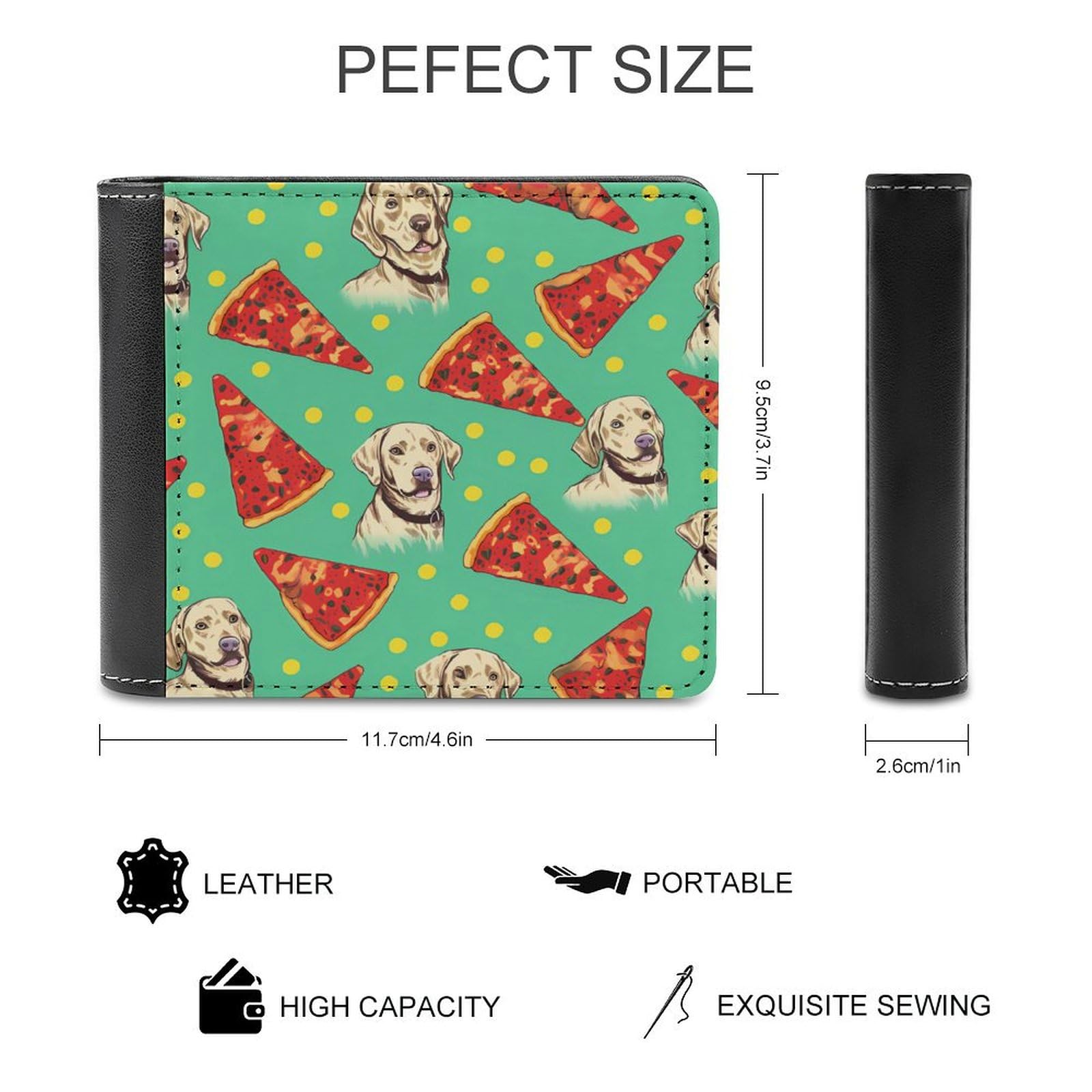 Labrador Dog and Pizza Funny Billfold Wallet Credit Card Holder Slim Passcase Pouch Purse for Men Women