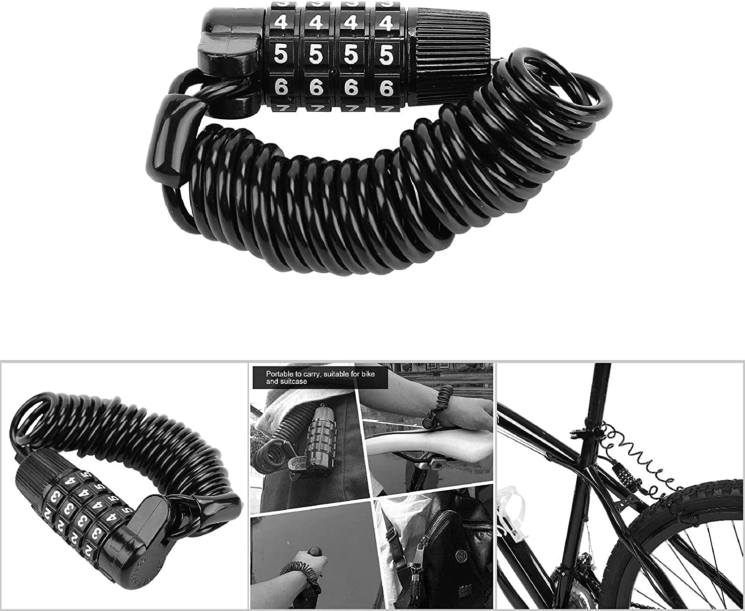 Candado de combinación, candado con código de candado, candado, candado for bicicleta de 1,2 m, candado for maleta, candado de aleación de acero portátil de 4 dígitos, candado de combinación reiniciab