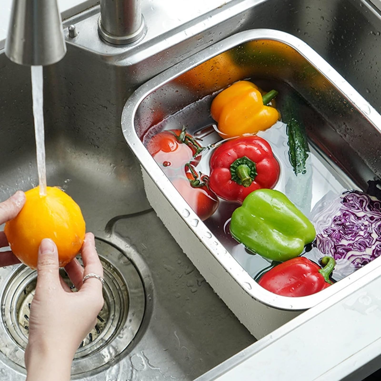 2 ciotole per bucato, 32 x 22 x 15 cm/36 x 27 x 15 cm, in acciaio inox 304, grande bacinella rettangolare in acciaio inossidabile, ciotole per lavare in metallo per lavello