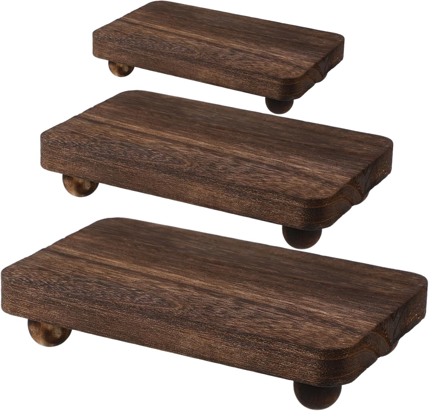 Wakauto 3pcs Wooden Pedestal Stand Riser Set round Legs, Rustic Black Wood Display Pedestals for Perfume Organizer, Counter Decor, Bedroom Dresser and Vendor Event Presentation