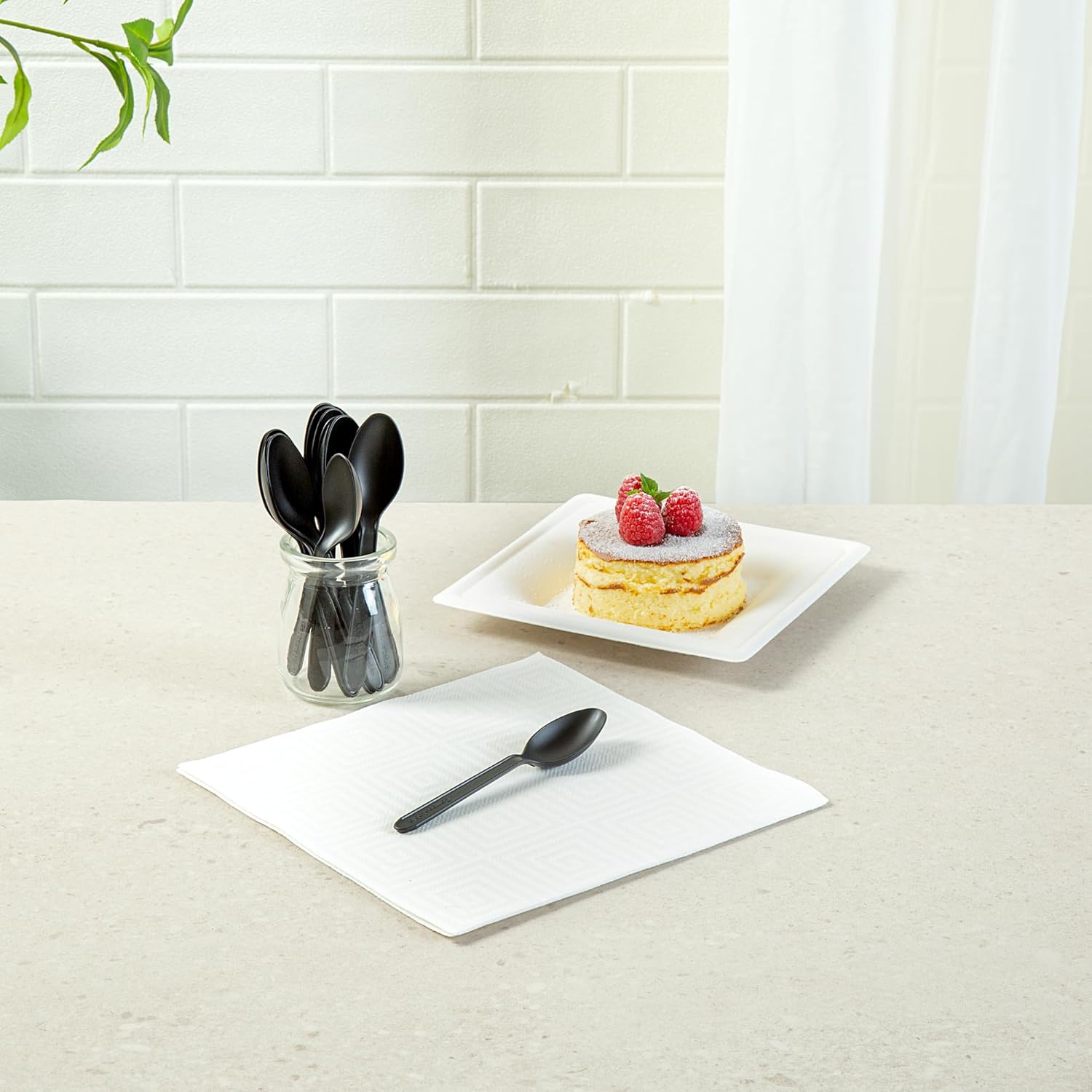 Basic Nature 5 Inch Tasting Spoons, 1000 Disposable Dessert Spoons - Sustainable, Withstands Heat Up To 185F, Black CPLA Plastic Cake Spoons, Durable, Ideal For Large Events - Restaurantware