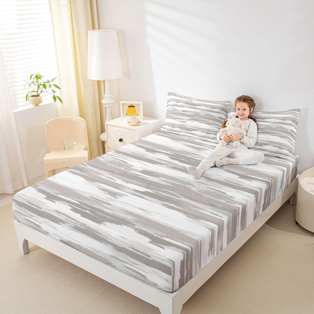 Homemissing Gris Und Weiß Drap Housse 180x200cm