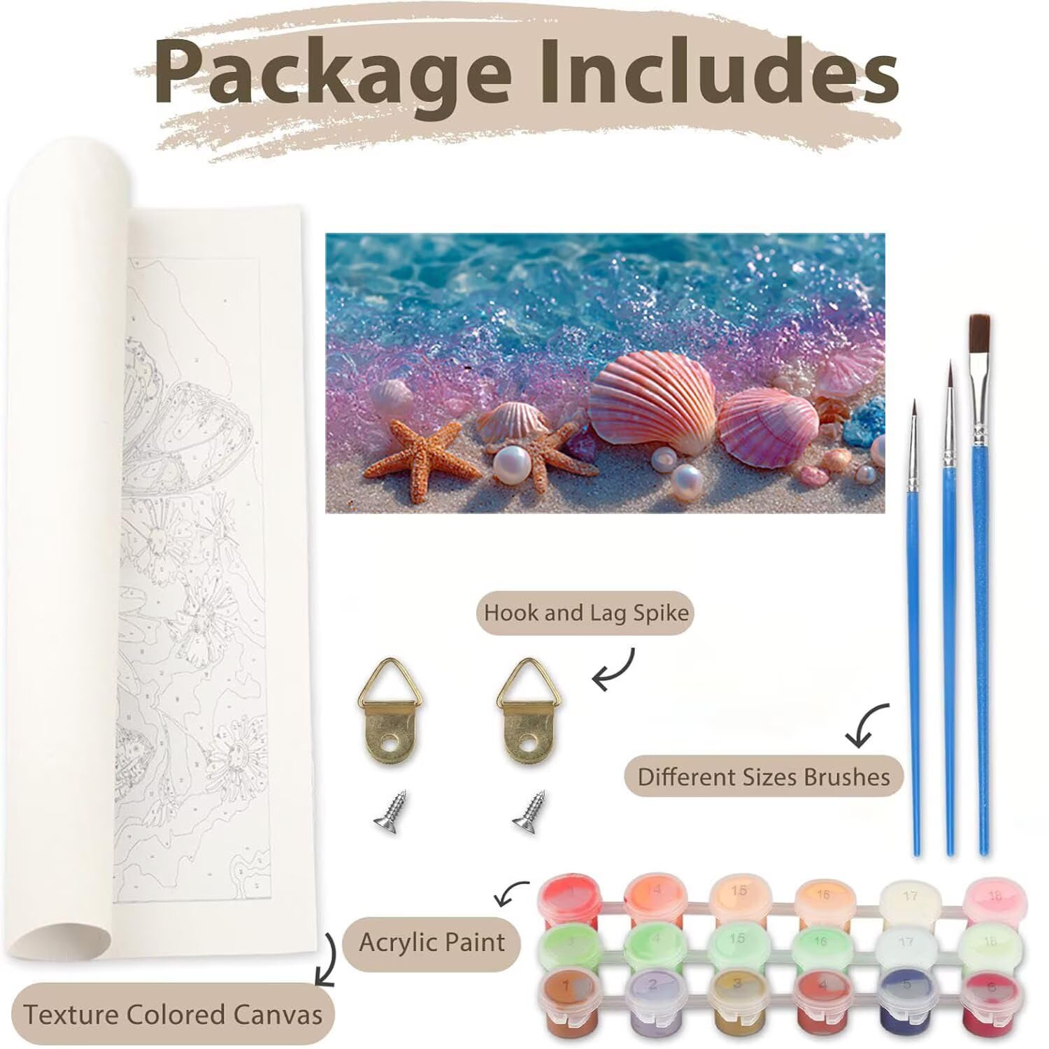 Malowanie Numery Dorosły Plaża Aktywność Podręcznik Dziecko Kreatywne Kolorowanie Numery Muszla Diy Kit Malarstwo Na Płótnie Sztuka Numer Akryl DIY 80 x 160 cm Nieoprawione u-11290