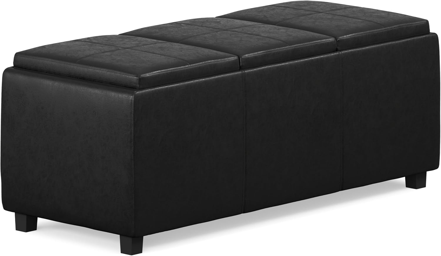 SimpliHome Avalon 42-Inch Vegan Leather Storage Ottoman - Flip-Top Coffee Table with Hidden Storage, Distressed Black