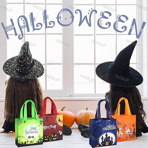 Miniatura 5 de PARSUP 20 bolsas de Halloween para dulce o truco, bolsas de Halloween con asas, bolsas de regalo, bolsas de Halloween multifuncionales no tejidas