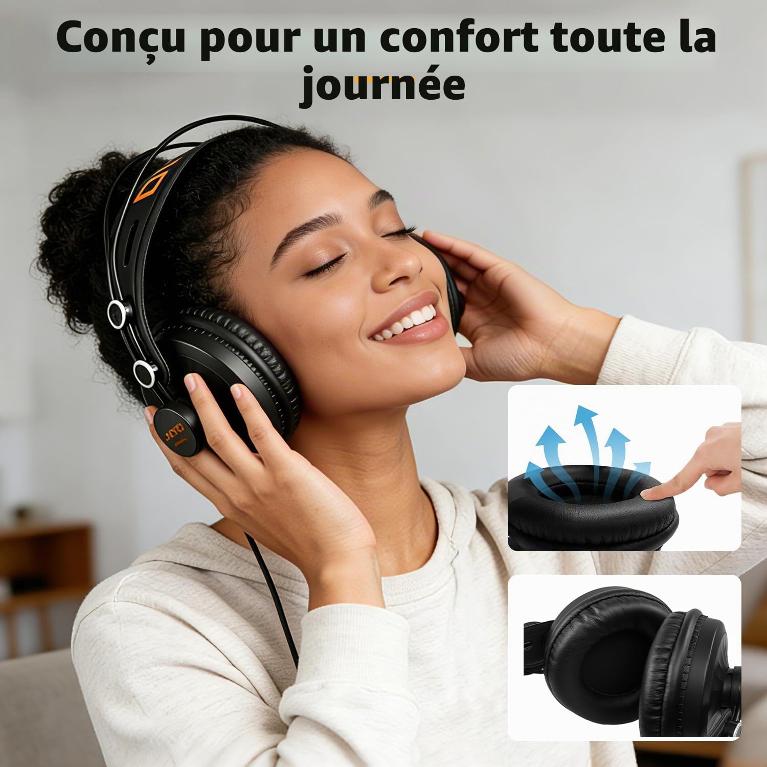 JOYO Casque de Studio Supra-aural à Haute Définition | Confort Circum-aural pour Longues Sessions | pour Écoute Critique, Mastering et Production Musicale (JMH-02)