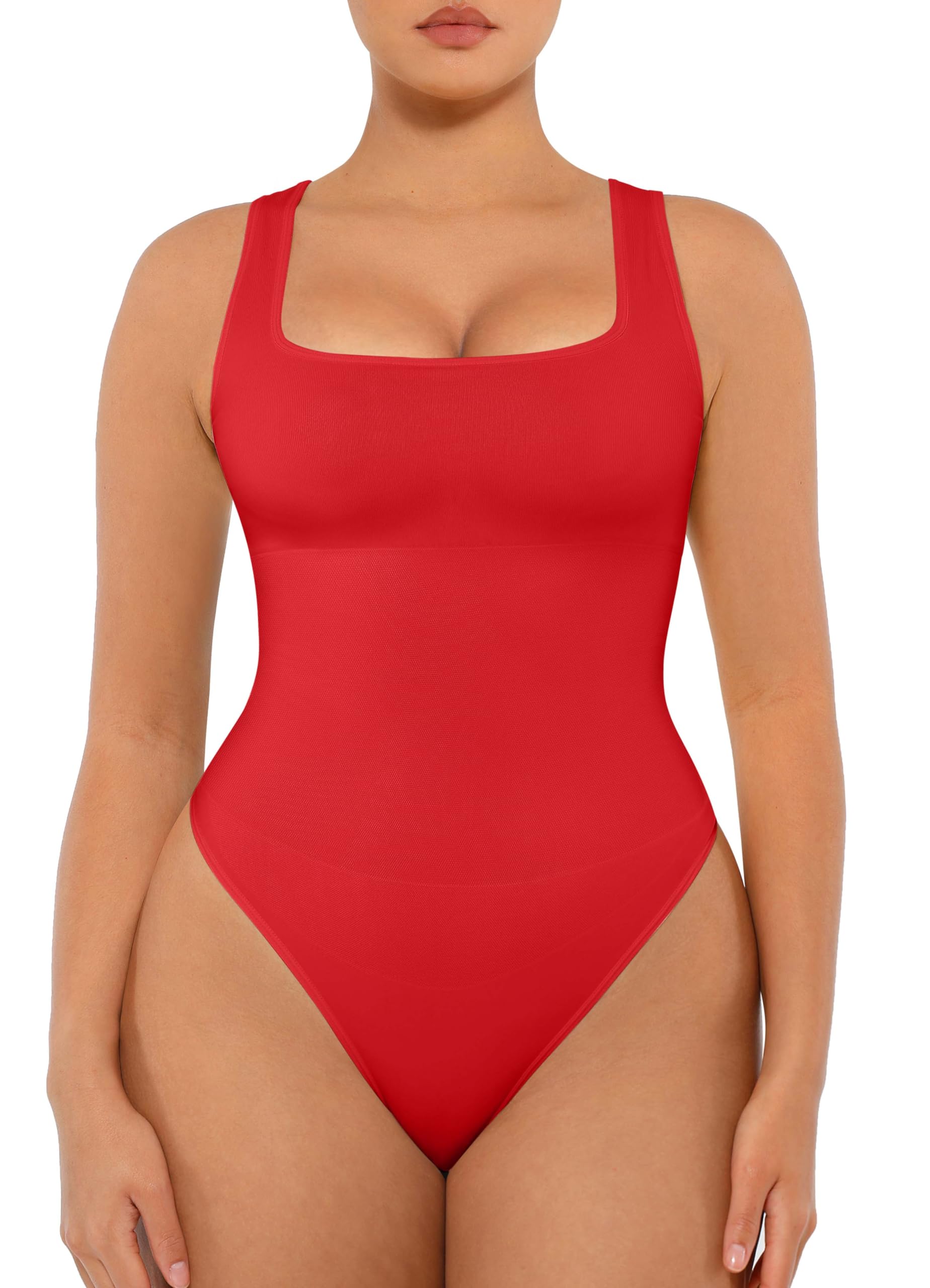 FeelinGirl Bodysuit Seamless Square Neck Tummy Control Shapewear Bodysuit