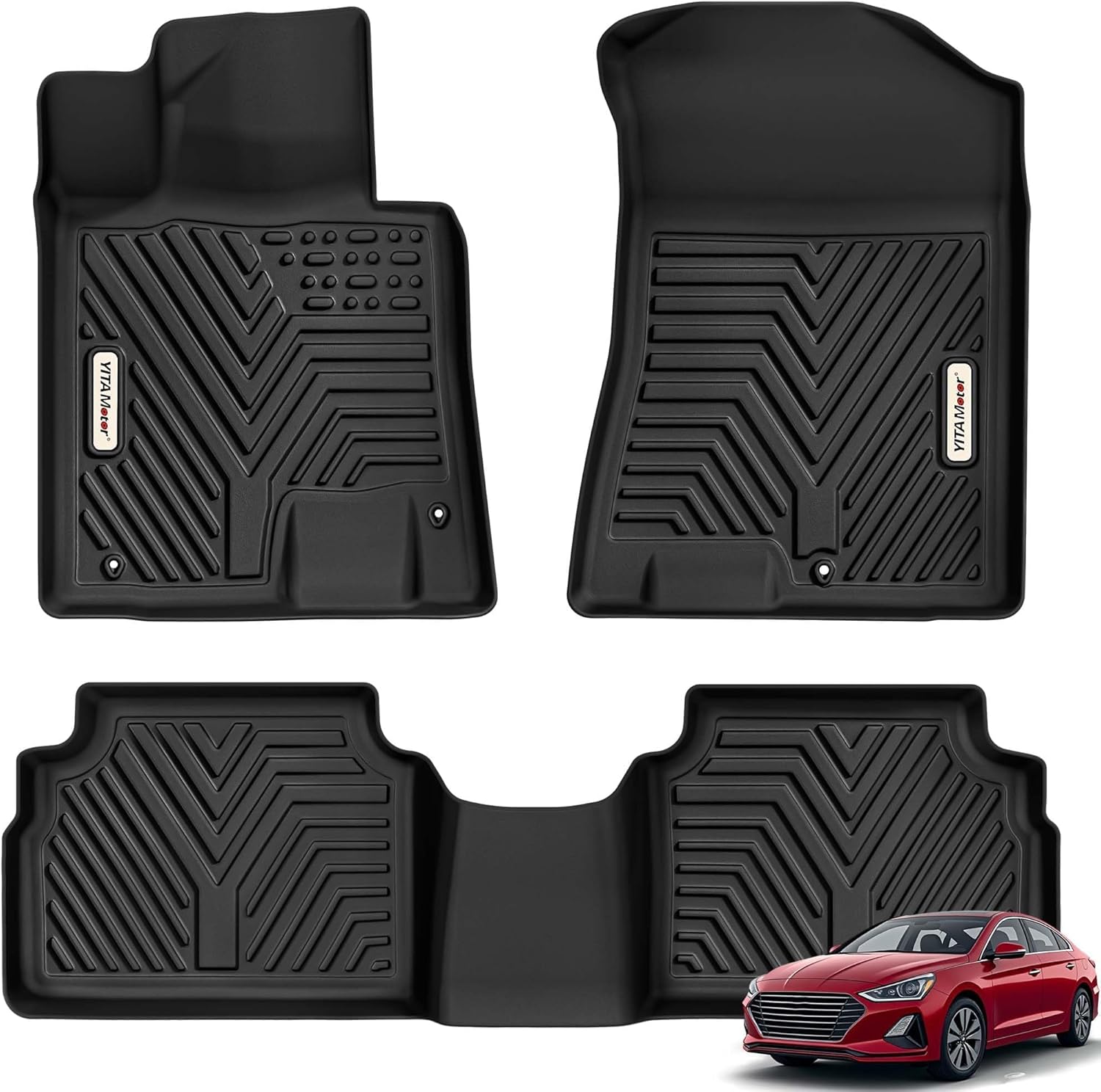 YITAMOTOR Floor Mats Compatible with 2020-2026 Hyundai Sonata / 2021-2026 Kia K5 (Only FWD Models, Not for AWD/Hybrid), TPE Custom Fit All Weather Sonata Accessories for 1st & 2nd Floor Mats Set For Hyundai Sonata 2020-2026 & Kia K5 2021-2026