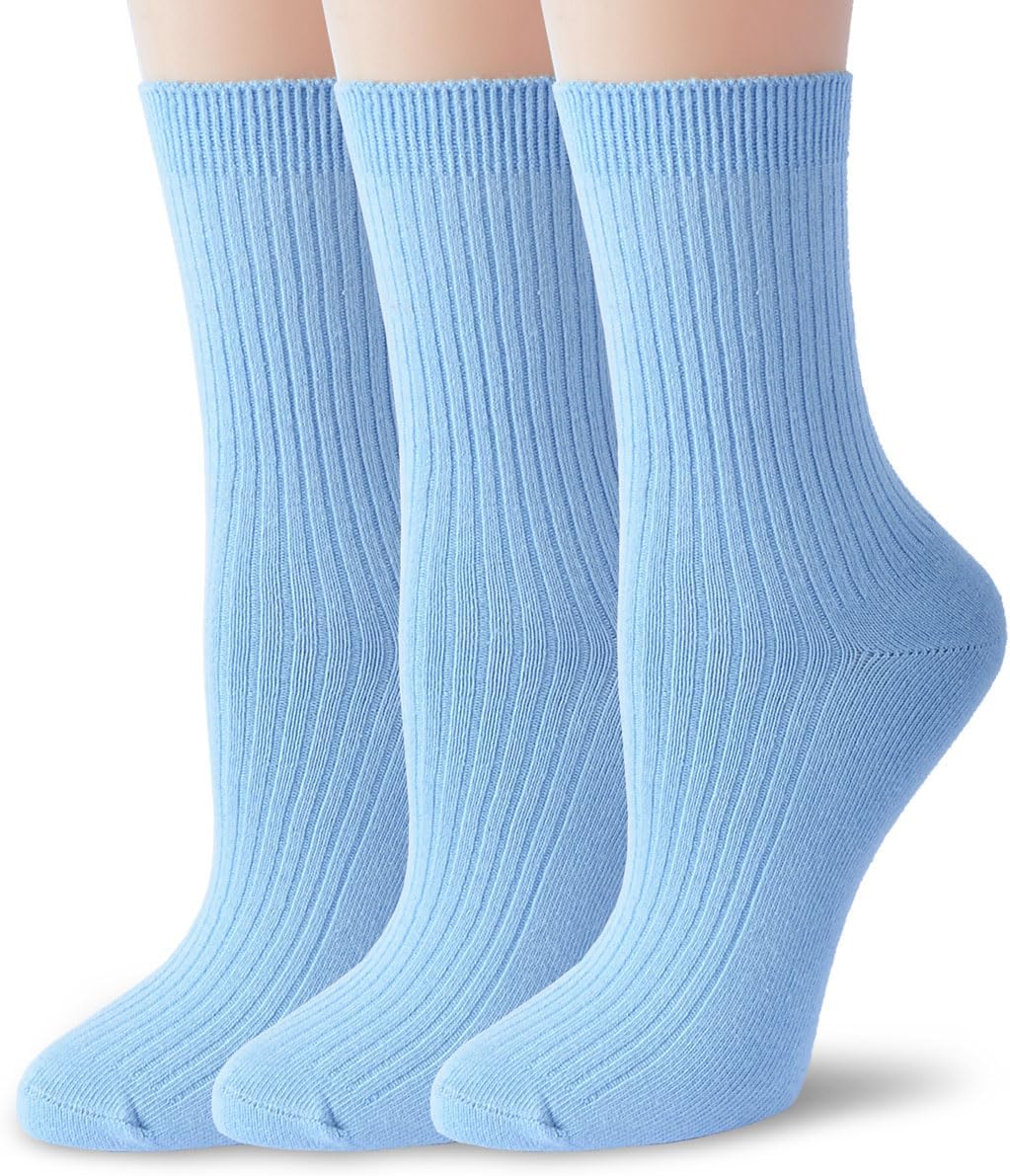 TZYDMN Women's Casual Socks Comfortable Crew Ankle Socks 3 Pairs (Light Blue)