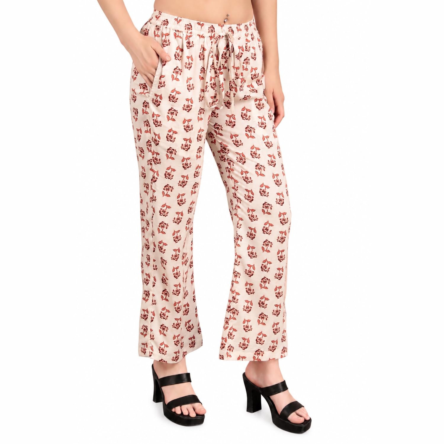 Women’s Printed Straight Fit Lounge Pants | Elastic Waist with Drawstring | Casual Comfortable Palazzo Trousers-image-48