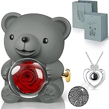 Eternal Rose Stabilized with Necklace I Love You, Rose Bear Original Gift for Women Girlfriend Mom Mother Grandma Wife for Valentine's Day, Mother's Day, Birthday, Christmas