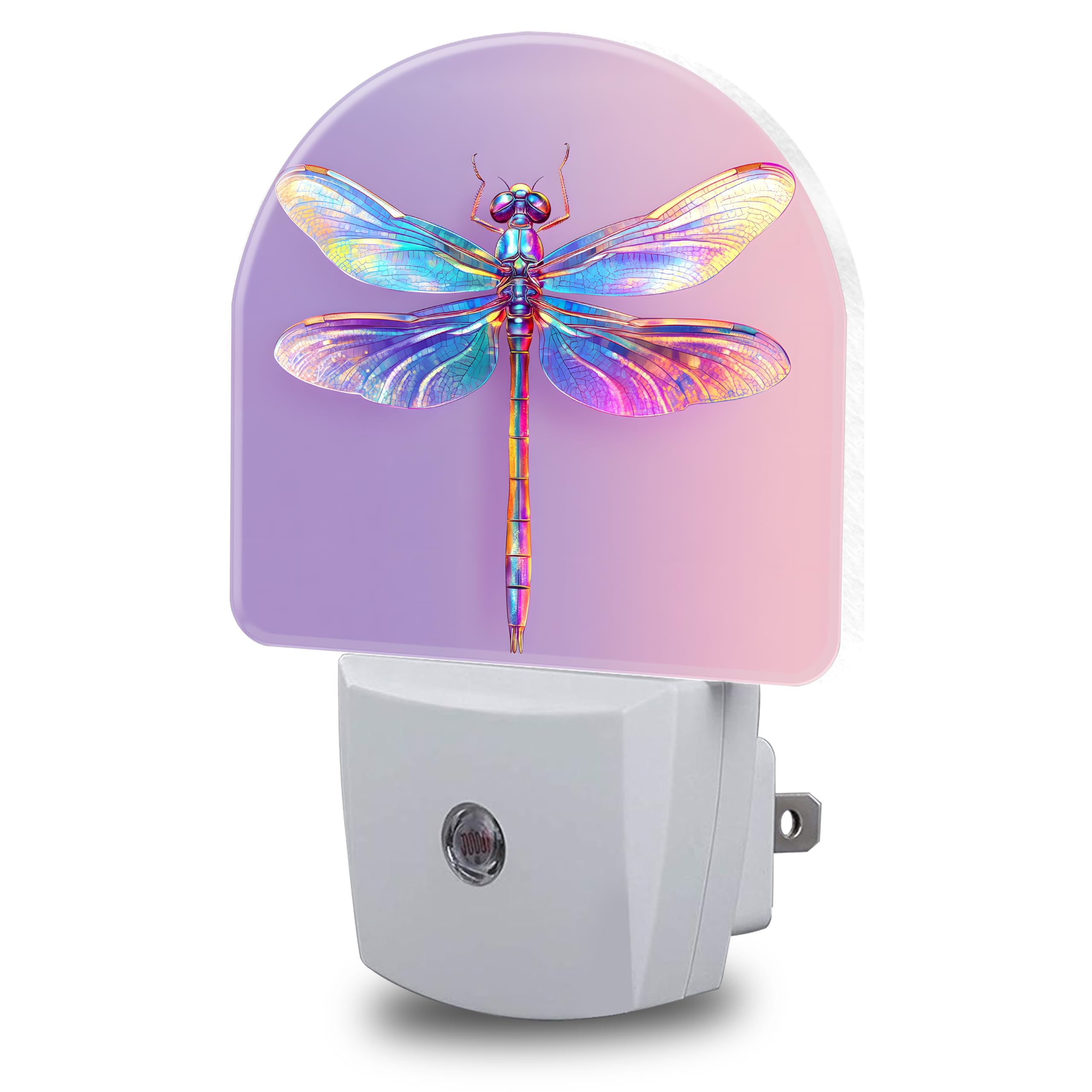 Night Light, Colorful Dragonfly Night Lights Plug into Wall Dusk to Dawn Sensor Round Nightlight for Women Men Energy Efficient Led Lamp 0.5W for Stairway Hallway Bedroom