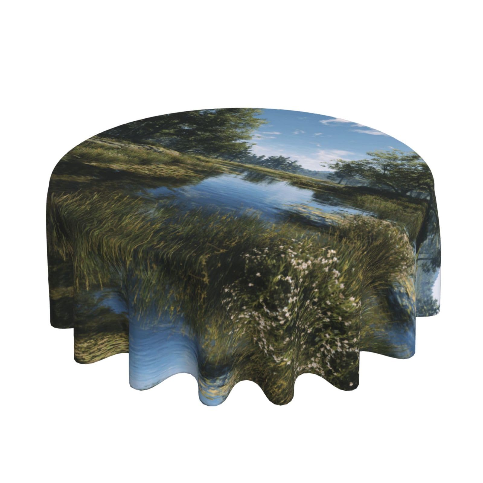 ESNAIUVCD Wetland scenery print Round Tablecloth Waterproof Washable Wipeable Resistant Polyester Circular Table Cover for Dining Room Kitchen Indoor Outside 60"