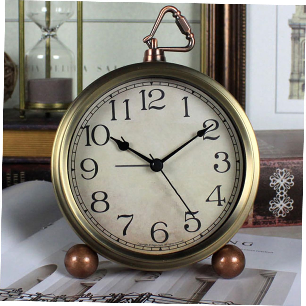 Supvox Vintage Tischuhr aus Metall und Glas Geräuschlos mit Genauer Zeitmessung im Amerikanischen Stil für Zuhause und Büro ohne Batterie