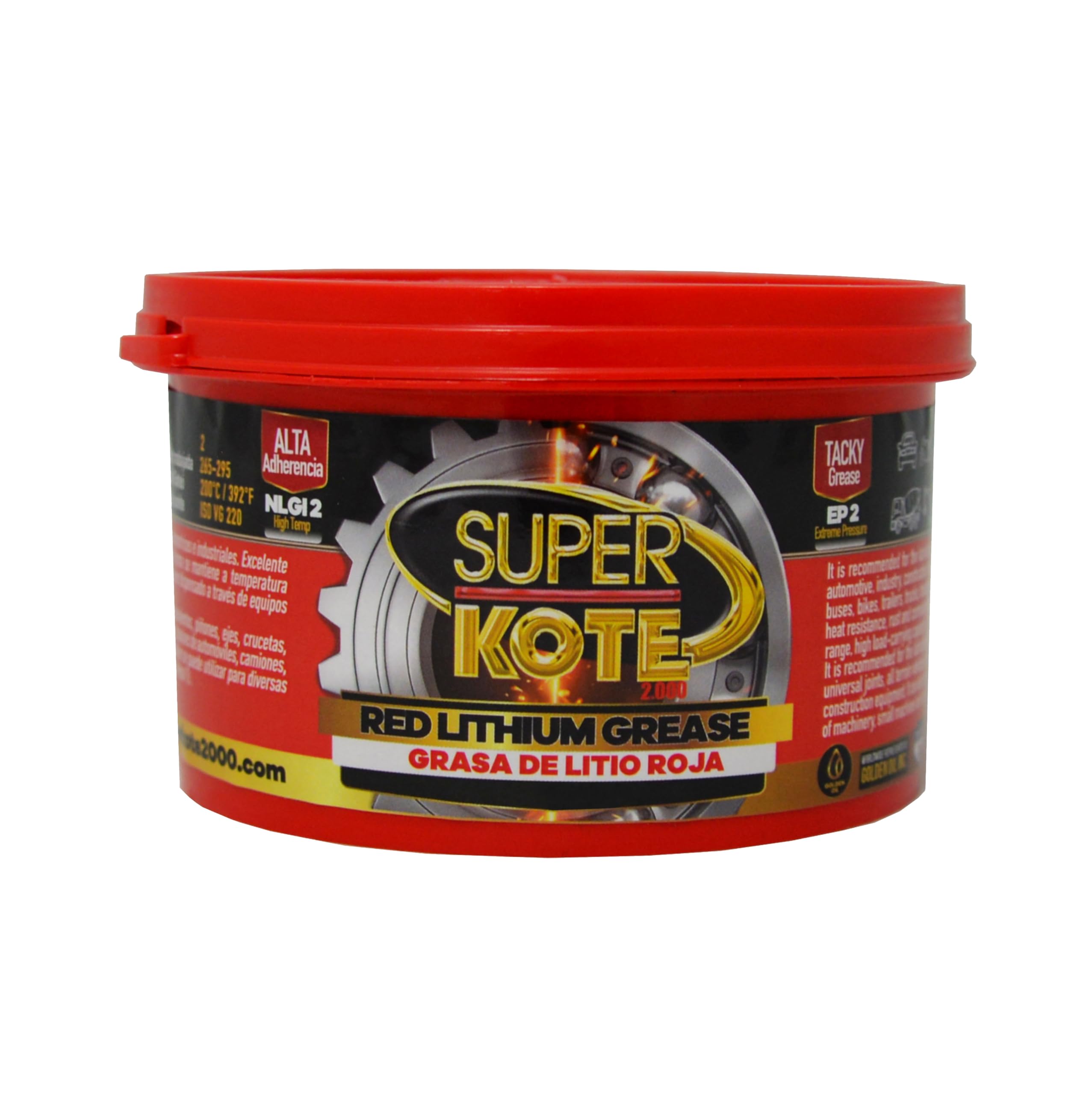 Red and Tacky Lithium Grease Superkote 2000 | NLGI 2 | Lubricant Grease | Extreme Pressure | High Temperature | Heavy Duty | Industrial | Construction | Automotive | Red Grease | 360 gr Can