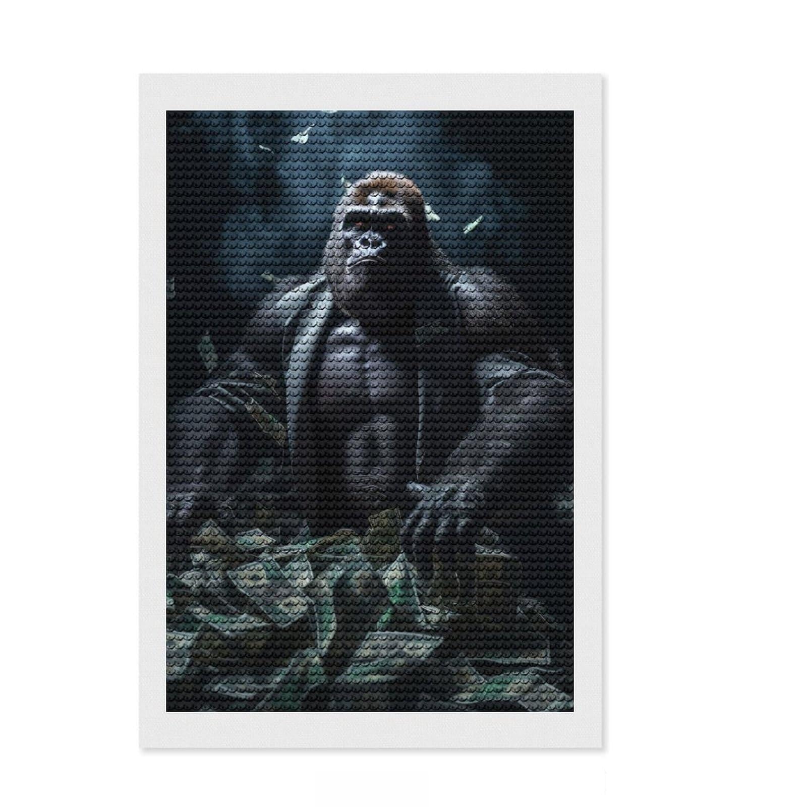 Junmoney Gorilla Money Dollar Bills DIY Diamond Art Canvas Kit 8"x12", Gift Idea, Relaxing DIY, Full Kit Included, Relaxing Handmade Project