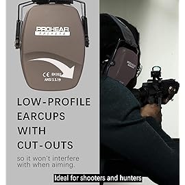 PROHEAR 016 Ear Protection Safety Earmuffs for Shooting, NRR 26dB Noise Reduction Slim Passive Hearing Protector with Low-Profile Earcups, Compact Foldable Ear Defenders for Gun Range, Hunting (Brown)