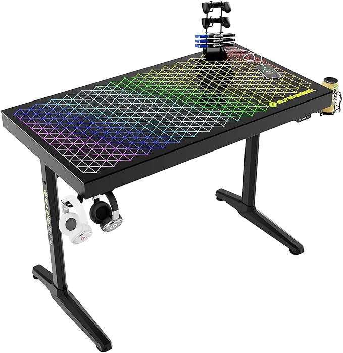 EUREKA ERGONOMIC RGB Gaming Desk, 43 inch Home Office Computer Desk with LED Lights