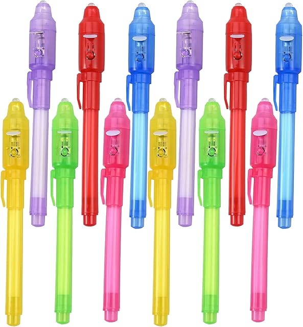 Faburo 12PCS Invisible Ink Pen Spy Pen Magic Pen with UV light Marker Writing Pens, Secret Pen for Birthday, Party, Activity & Festival Party Bags Fillers Great Gift for Kids Boy Girl