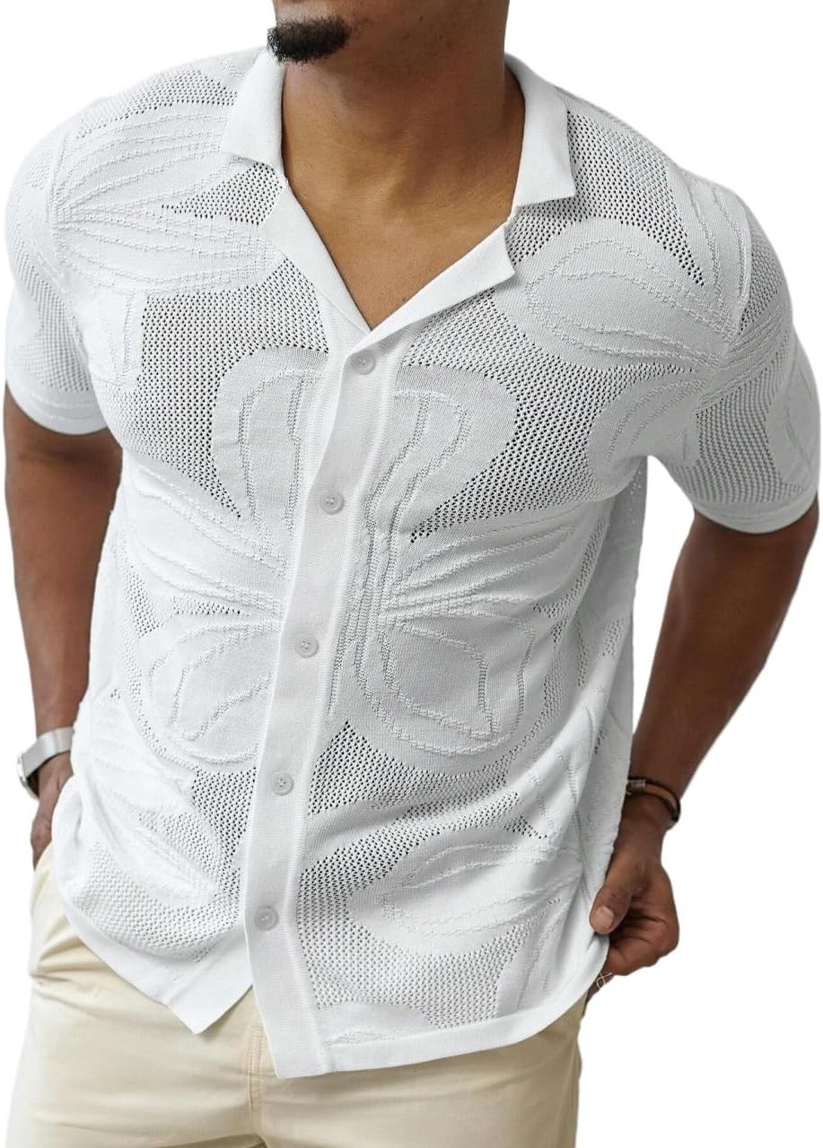Men's Short Sleeve Single-Breasted Casual Knit Top