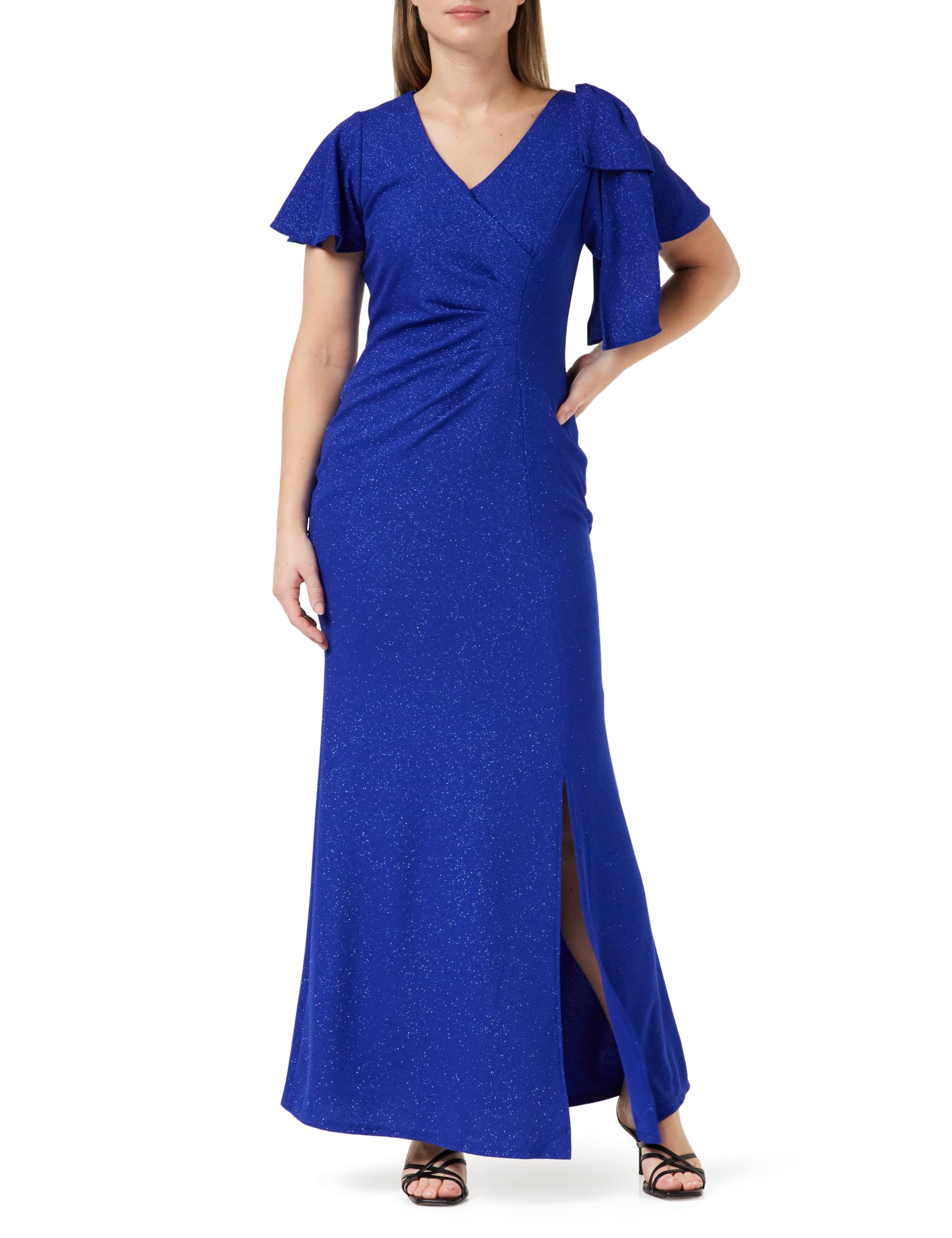 Gina Bacconi Maxi Dress with V-Neck and Bow at Sleeve, Cobalt, 12
