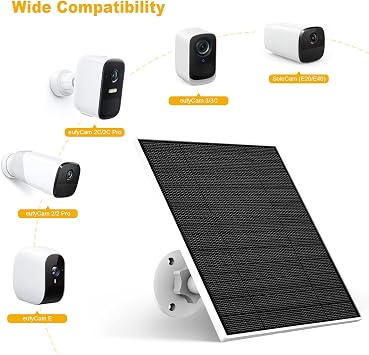 Solar Panel for Eufy Camera, 5W Solar Panel Charger Compatible with EufyCam, 5V Solar Panel with 9.8ft Charging Cable, IP65 Waterproof, Adjustable Wall Mount(1 Pack)