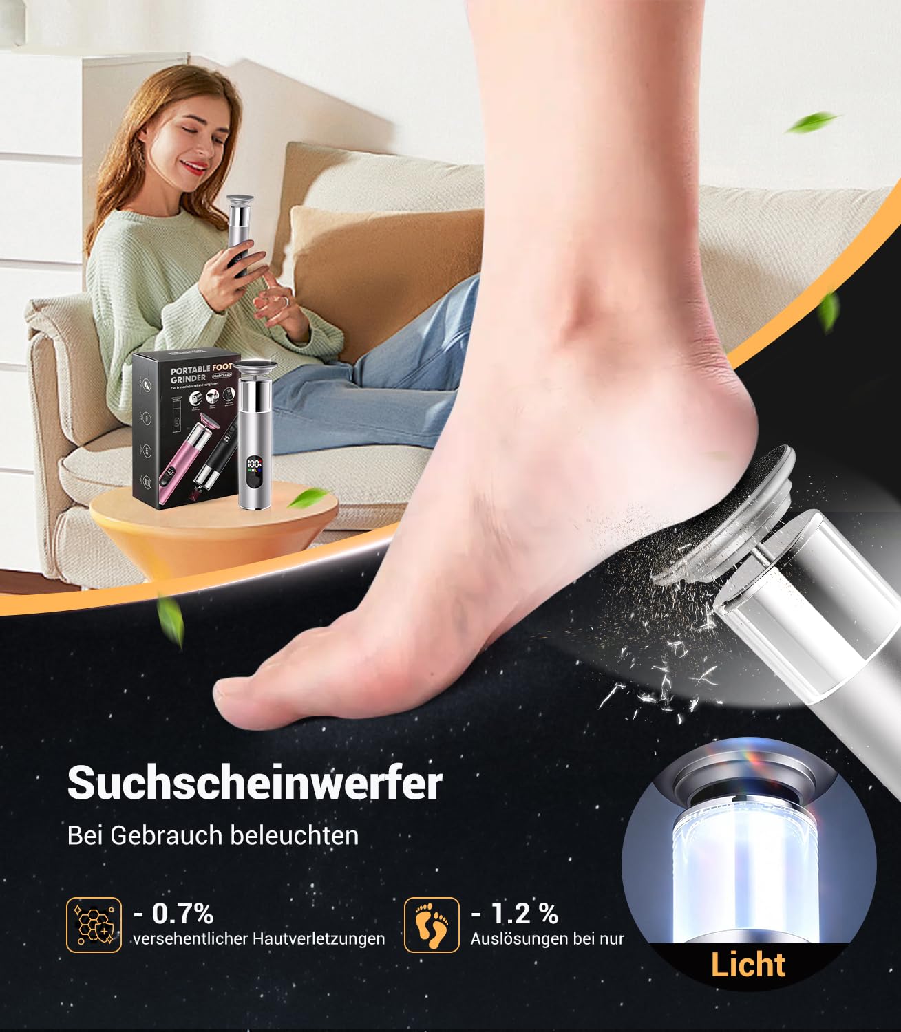Eliminador de callos eléctrico 7 en 1 【nº 1 en eliminación de callos – certificado】 Eliminador de callos 【Con pantalla LED y luz integrada】Eliminación de callos con USB-C para el hogar, viajes (Sliver