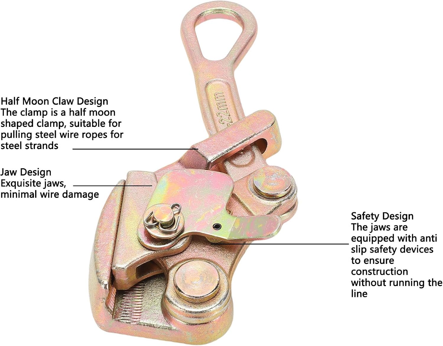 2 Ton Cable Grip Steel Wire Puller,Multifunctional Pulling Tightening Tool,Cable Gripper Rope Jaw Puller Tensioner Tool for 4-22mm Wire Straightening Steel Stranded