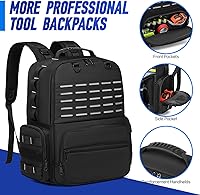 Vista 4 de Tool Backpack,Heavy Duty Tool Bags for Men,Tool Storage Organizer Bag With 3 Tool Pouches for Electrician/Industrial/Construction/Tactical/Hvac