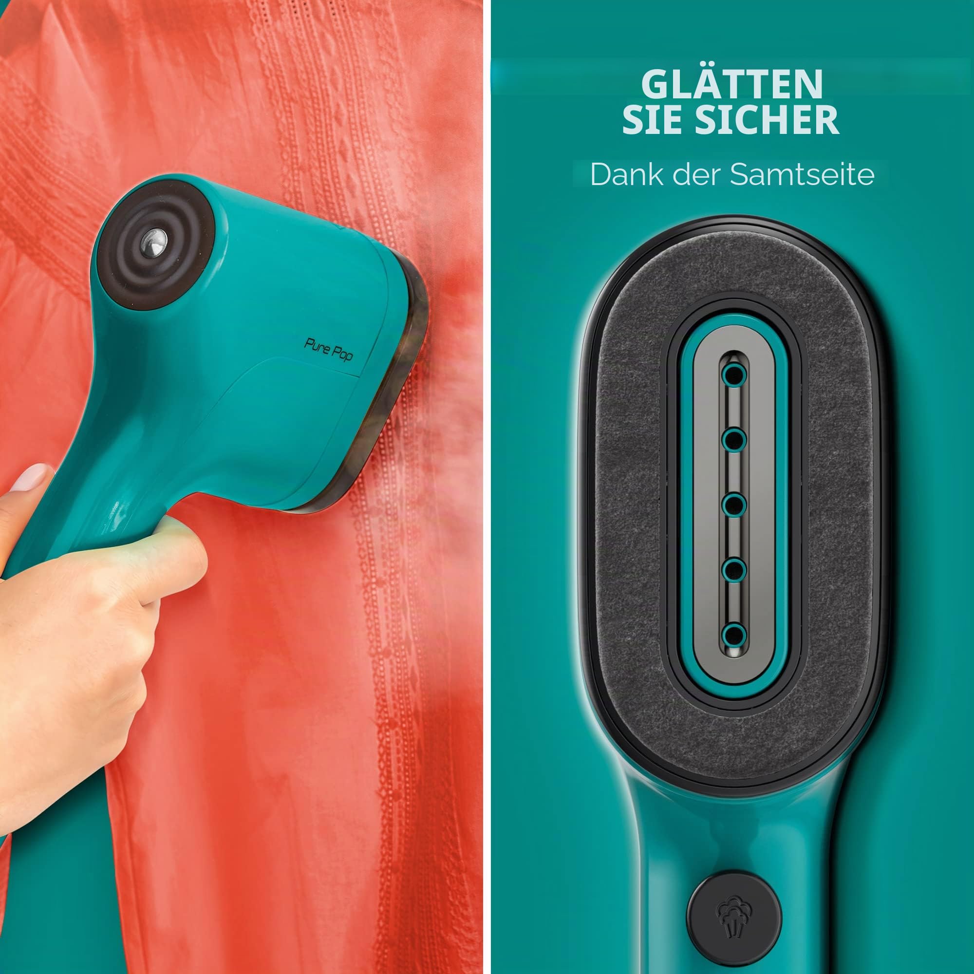 Calor Pure Pop Reise-Dampfglätter, 1300 W, 20 g/min, bereit in 15 Sekunden, Laufzeit 4 Minuten (70 ml), einfache und bequeme Bedienung, kompakt und leicht, 710 g, DT2024C0, Grün