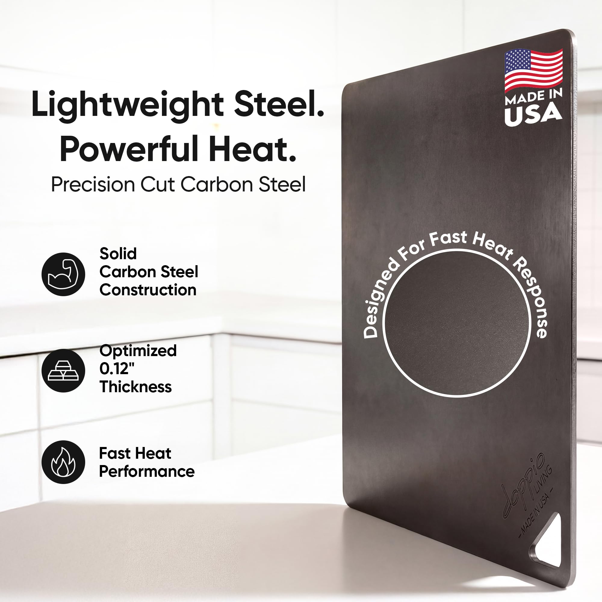 Leichter Pizzastahl für Backofen, hergestellt in den USA, ultradünn, 40,6 x 34,3 cm, vorgebrannter Backstahl für handwerkliches Brot, Sauerteig und mehr, hochwertige Kruste zu Hause
