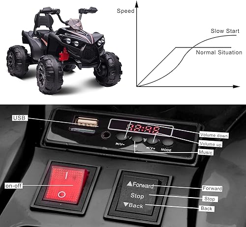 Miniatura 4 de OTTARO ATV de 2 plazas, 12 V, 4 ruedas, cuatrimoto eléctrico para niños de 3 a 8 años con asiento de 17 pulgadas de longitud, luces LED, 2