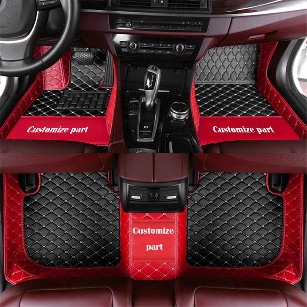 MELKEN Custom Making Car Floor Mats for 95% Car Model Leather All Weather Waterproof Anti-Skid Full Coverage Liners (Black Red)