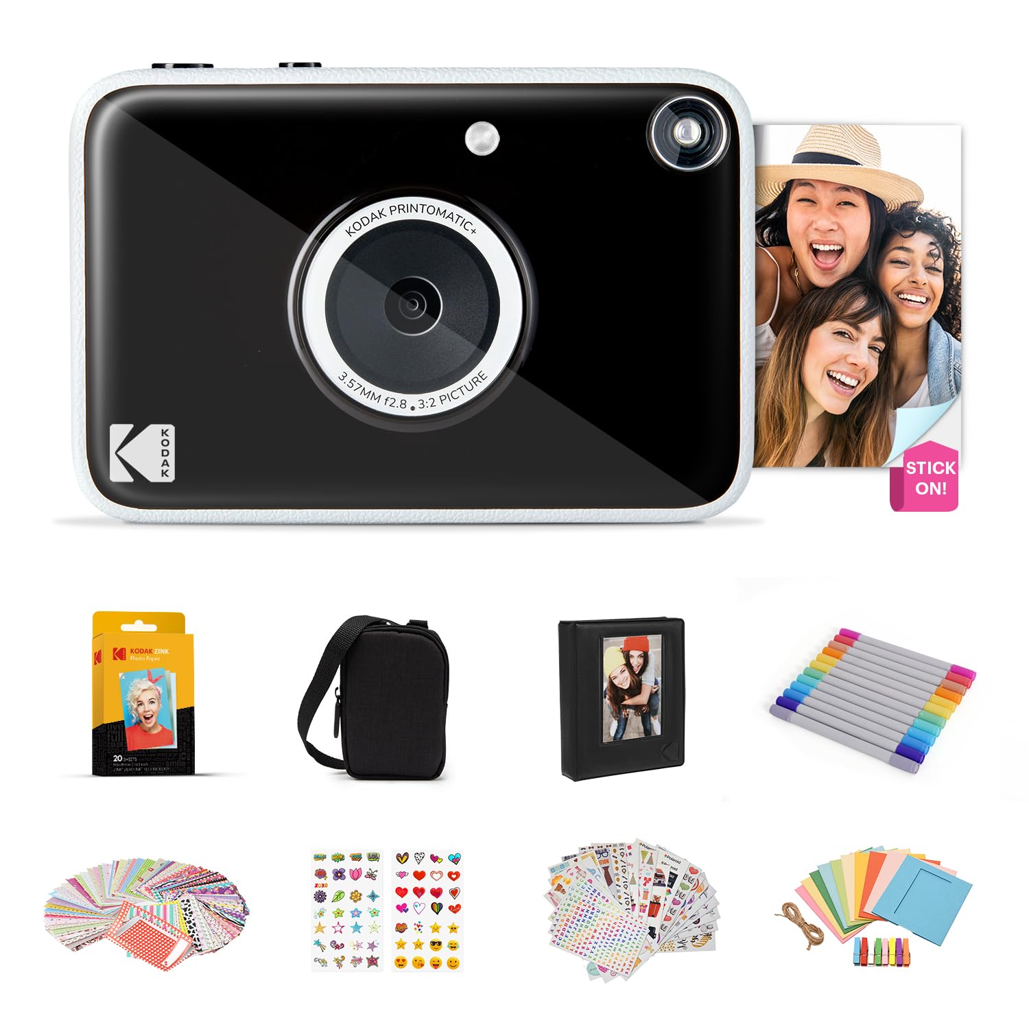 Kodak Printomatic+ Instant Digital Camera Gift Set with Bag, 20 Zinc 2x3 Photo Paper, Album, Stickers, Frames & Markers - Black-image-22