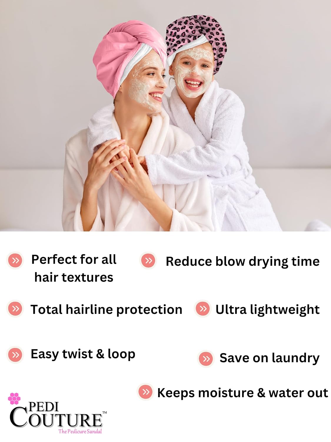2-in-1 Shower Cap & Hair Towel Wrap for Women - Lightweight Towel Wrap with Elastic Loop for Drying & Conditioning - Ideal for All Hair Types, Comfortable & Easy to Use (Leopard)