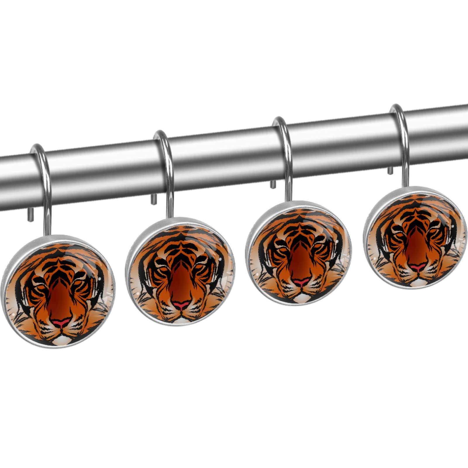 Siebzeh Bengal Tiger Stripe 12PCS Shower Curtain Hooks Metal Resin Hooks Anti Rust Glass Stainless Steel Hooks for Bathroom Baby Room Living Room Home Decor