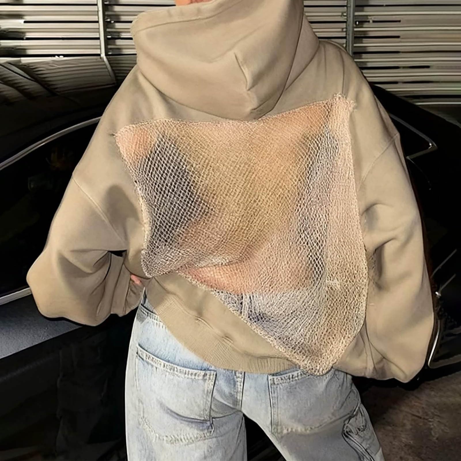 Sudadera con capucha para mujer, de malla, para otoño