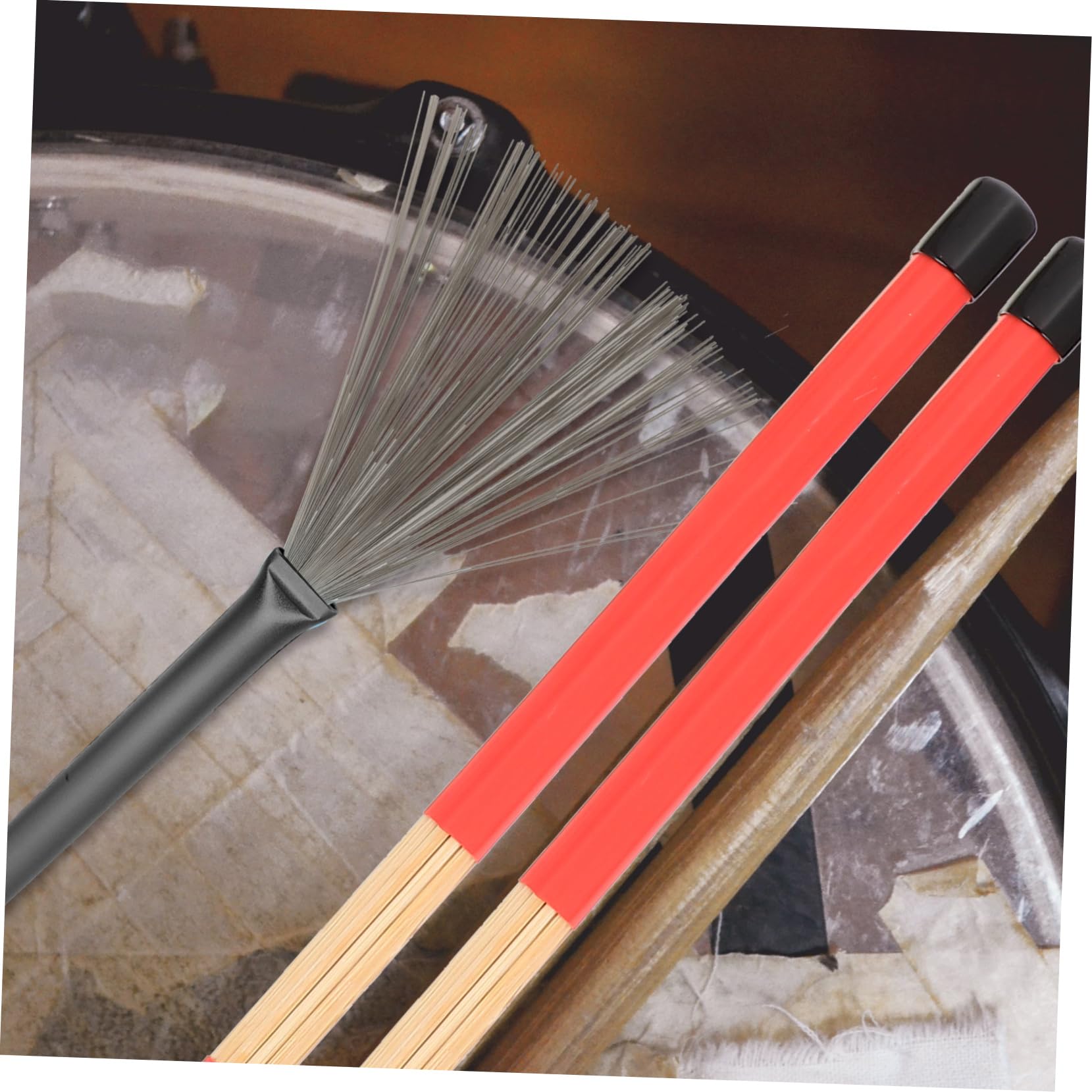 ERINGOGO Juego De Baquetas 5a y Cepillo De Alambre Para Batería Con Bolsa De Tela Roja, Accesorio Profesional Para Percusión, Adecuado Para Práctica y Bandas Juveniles