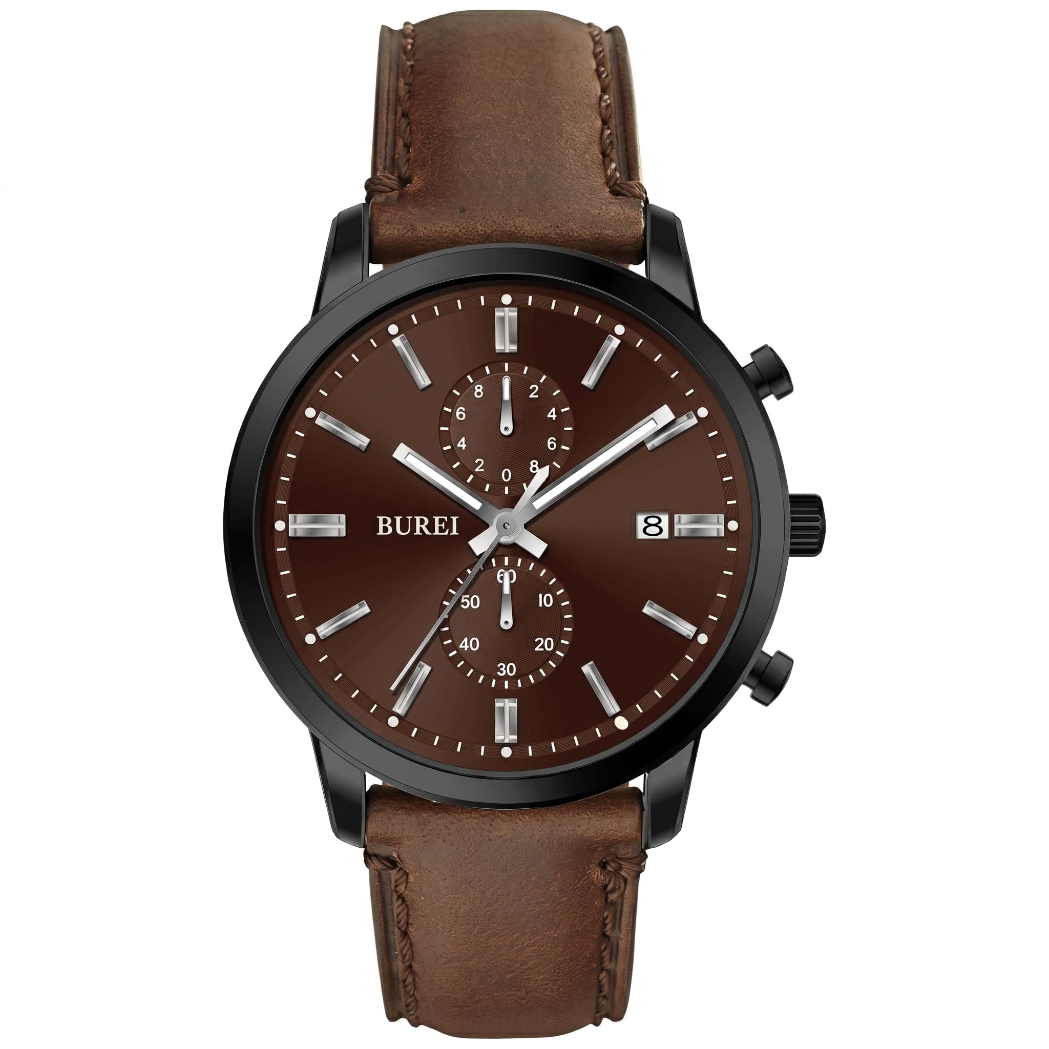 BUREI Orologi da uomo cronografo giapponese al quarzo impermeabile orologio da polso uomo cinturino in pelle business casual sport data orologio per uomini