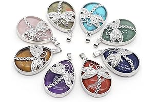 LE SKY 6 Pcs Natural Stone Pendants Waterdrop Shape Quartz Crystal Agate Stone Dragonfly Pattern