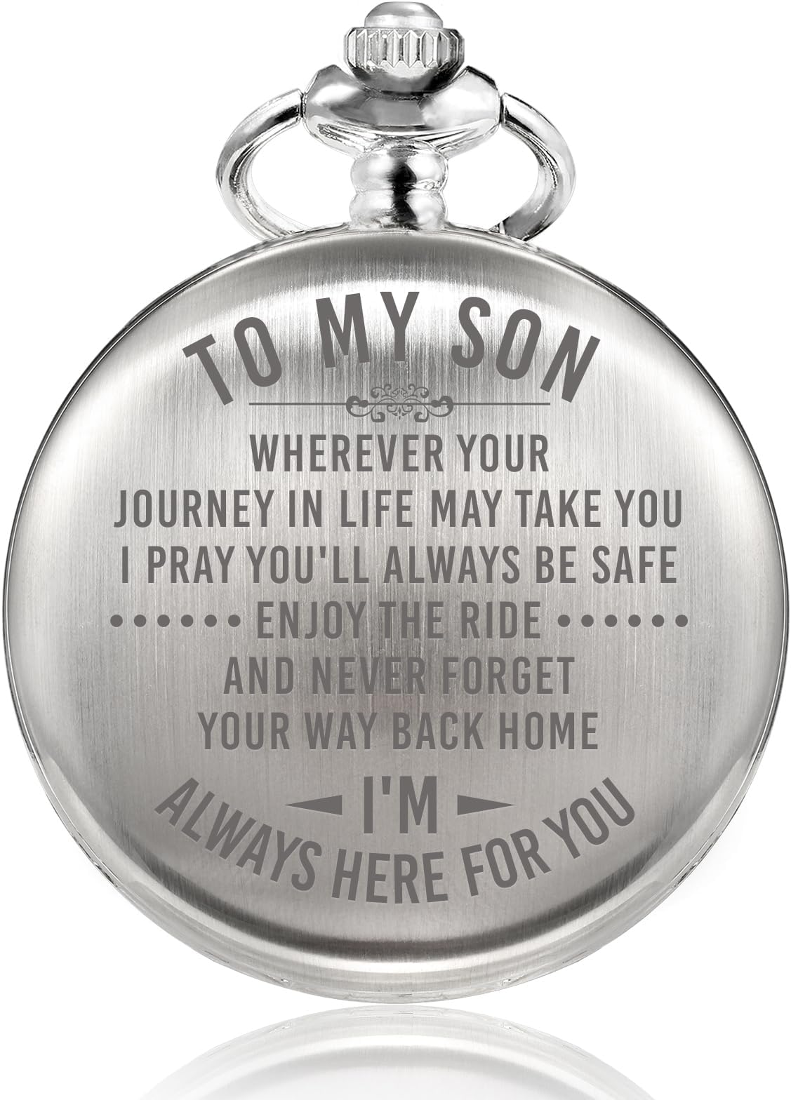Mens Engraved Pocket Watch Gifts for Son from Mom Dad, Unique Birthday Gift Ideas for Grandson, Graduation Gifts for Him, Present for Men, Silver
