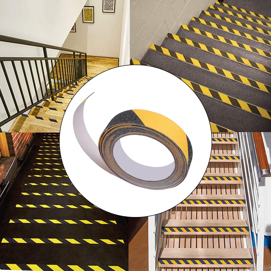 10 Strisce Antiscivolo Per Scale – Nastro Adesivo 61x10 Cm, Superficie Corindone, Per Interni Ed Esterni