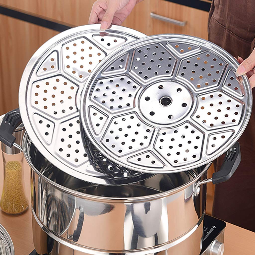 201 Edelstahl-Dampfer/Suppentopf 2-Schicht-Haushalt mit Steamer 30-40cm verdickte geeignet for Gasherd/Induktionsherd geeignet for 5-12 Personen(40cm)
