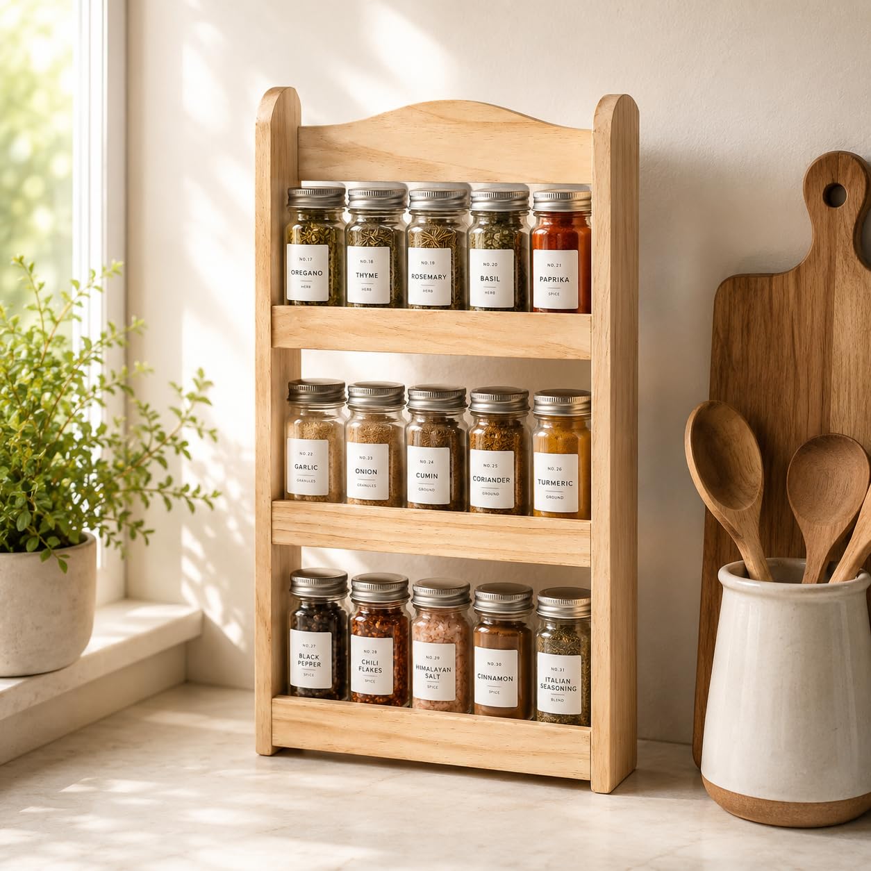 Wooden 3 Tier Spice Rack Holds upto 15 Jars