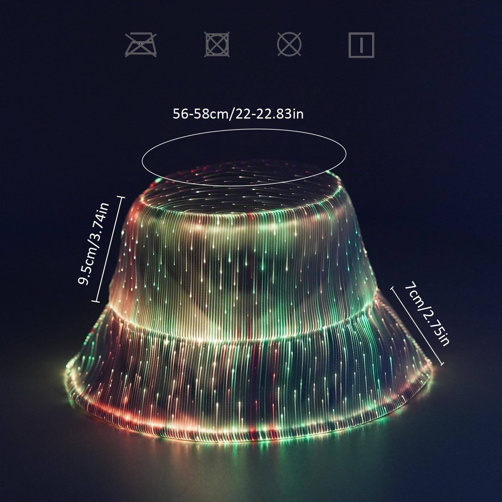 lumisonata LED Rave Bucket Hat USB Rechargeable 7 Colors Glow in The Dark Festival Accessories