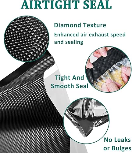 Miniatura 6 de Paquete de 3 rollos de sellado al vacío, 11 x 16.4 pies, color negro, transparente, almacenamiento de alimentos, 3.6 mil+10 mil de grosor, grado