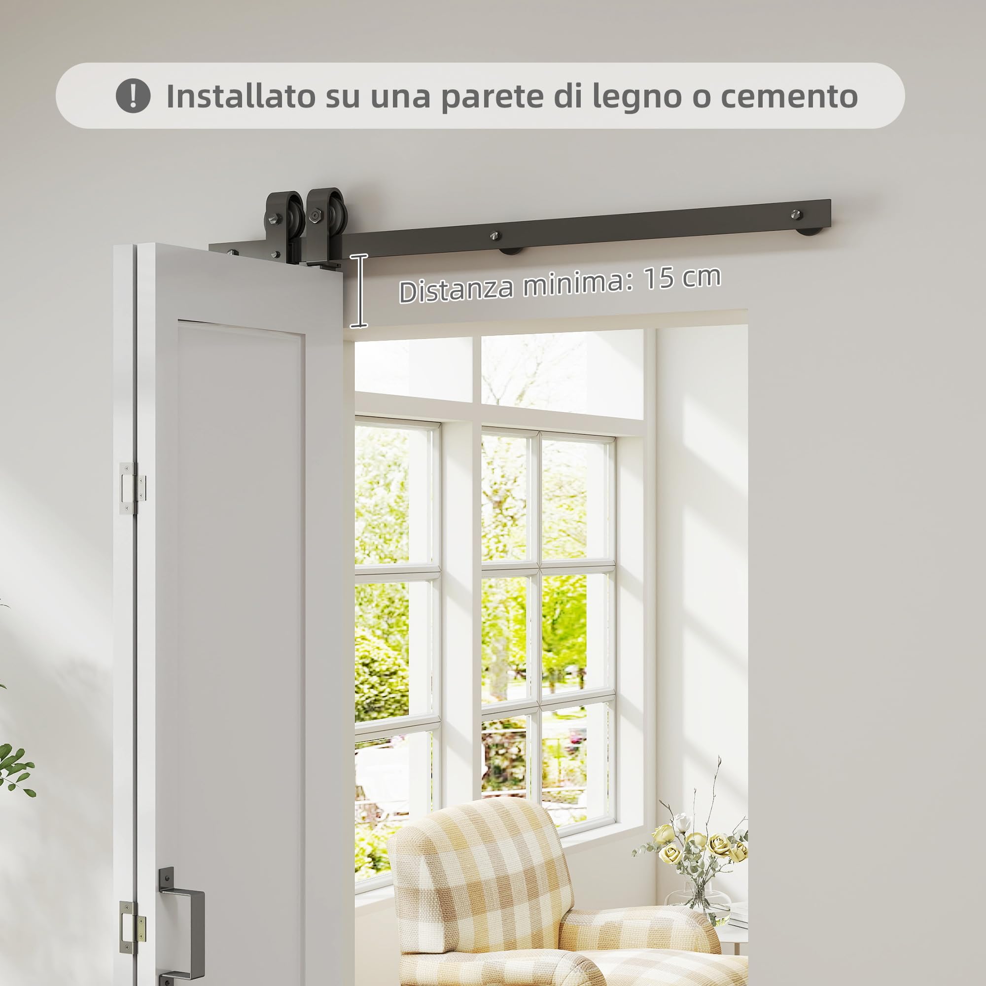 HOMCOM Porta Scorrevole a Libro 90x210 cm, Porta Pieghevole a Portafoglio con Maniglia e Superficie Verniciabile, Bianco